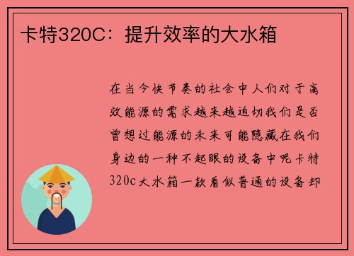 卡特320C：提升效率的大水箱