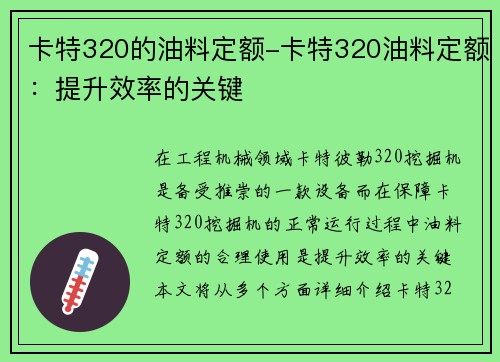 卡特320的油料定额-卡特320油料定额：提升效率的关键