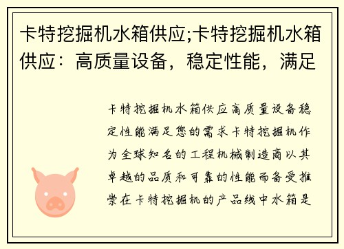 卡特挖掘机水箱供应;卡特挖掘机水箱供应：高质量设备，稳定性能，满足您的需求